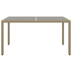 vidaXL Mesa jardín vidrio templado ratán sintético beige 150x90x75 cm
