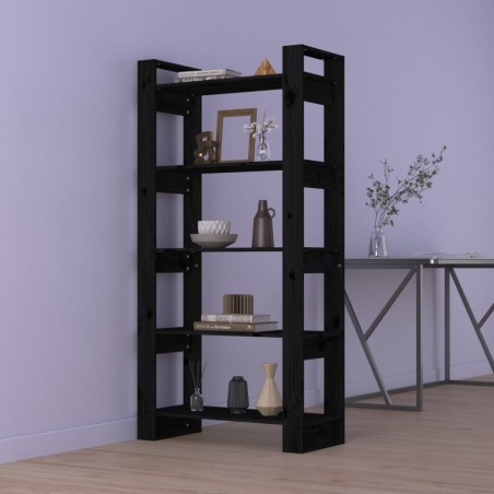 vidaXL Estantería/divisor de espacios madera maciza negro 80x35x160 cm