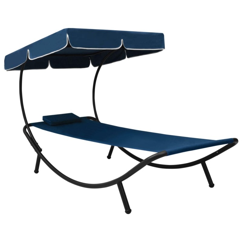 vidaXL Tumbona de jardín con toldo y cojín azul vidaXL Tumbona de jardín con toldo y cojín azul