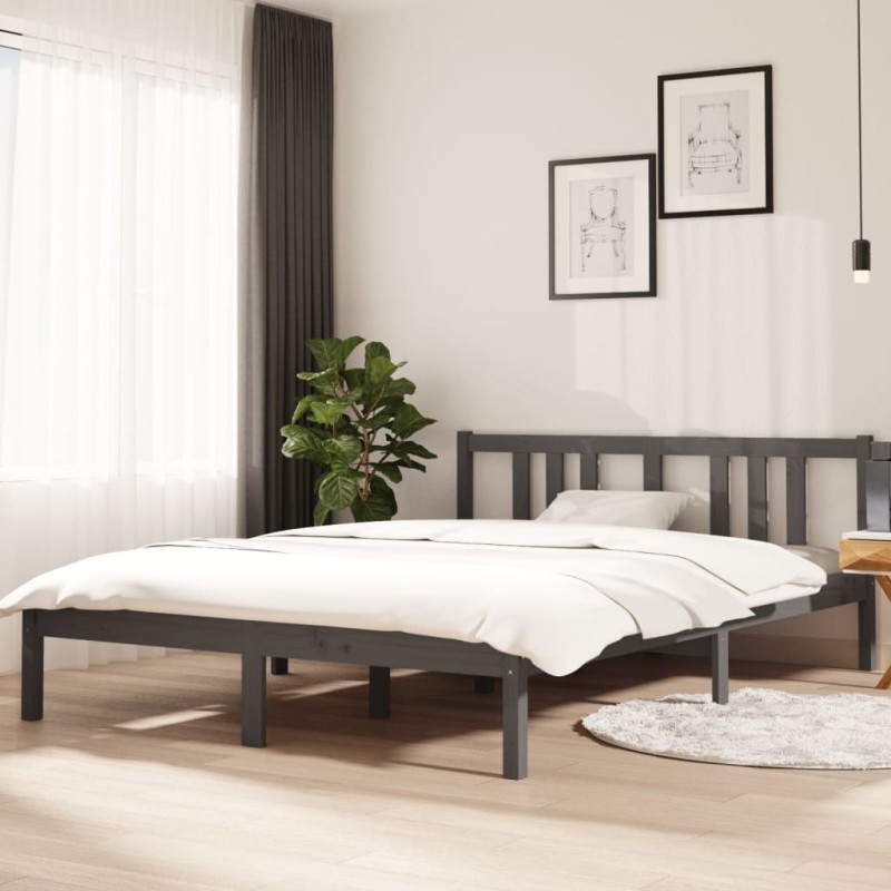 vidaXL Estructura de cama madera maciza gris 140x200 cm vidaXL Estructura de cama madera maciza gris 140x200 cm