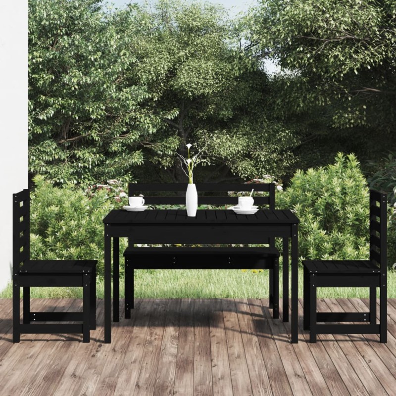 vidaXL Juego de comedor de jardín 4 piezas madera maciza pino negro vidaXL Juego de comedor de jardín 4 piezas madera maciza pino negro