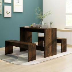 vidaXL Juego de comedor 3 piezas madera ingeniería roble ahumado