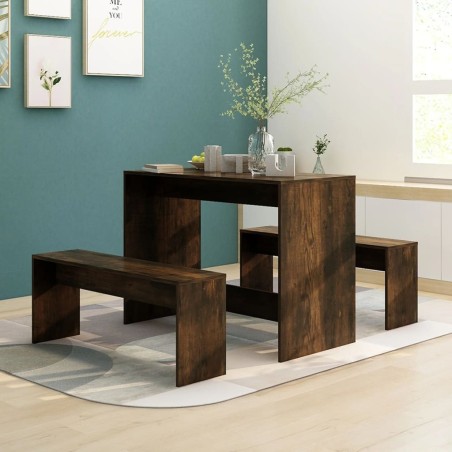 vidaXL Juego de comedor 3 piezas madera ingeniería roble ahumado