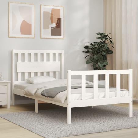 vidaXL Estructura de cama con cabecero madera maciza blanco 100x200 cm