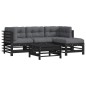 vidaXL Juego de muebles de jardín 5 pzas y cojines madera maciza negro vidaXL Juego de muebles de jardín 5 pzas y cojines madera maciza negro