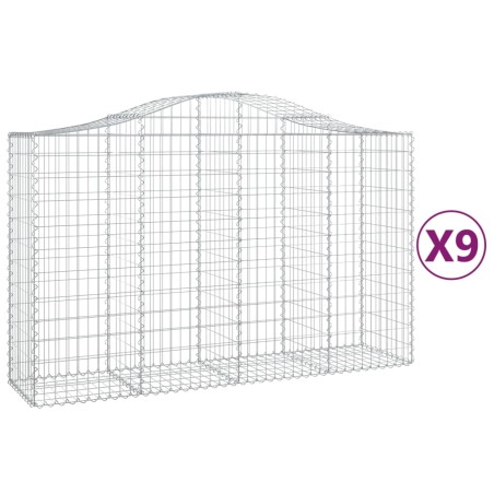 vidaXL Cestas de gaviones 9 uds forma de arco hierro 200x50x120/140 cm