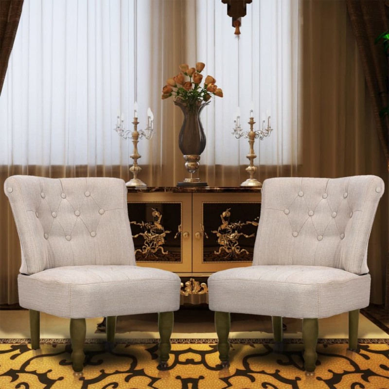 vidaXL Sillones de estilo francés 2 unidades tela color crema