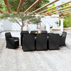 vidaXL Juego de comedor de jardín 9 piezas con cojines negro