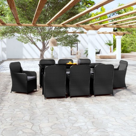 vidaXL Juego de comedor de jardín 9 piezas con cojines negro