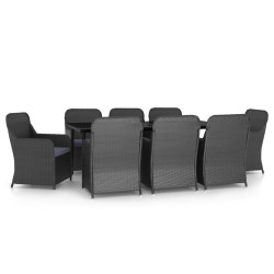 vidaXL Juego de comedor de jardín 9 piezas con cojines negro