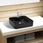 vidaXL Lavabo de cerámica cuadrado con orificio de grifo/desagüe negro vidaXL Lavabo de cerámica cuadrado con orificio de grifo/desagüe negro