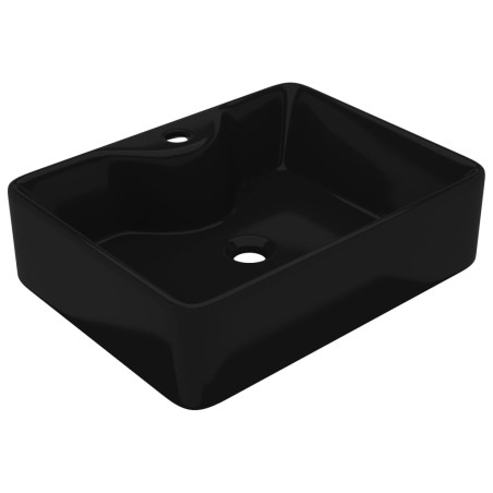 vidaXL Lavabo de cerámica cuadrado con orificio de grifo/desagüe negro 