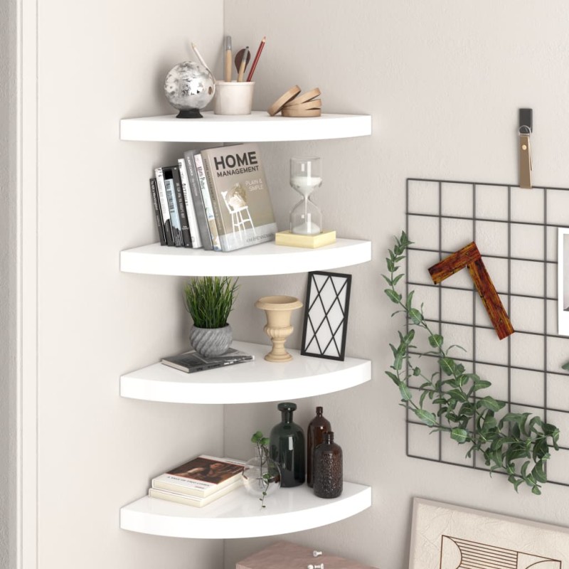vidaXL Estante flotante de pared 4 uds MDF blanco brillo 35x35x3,8 cm