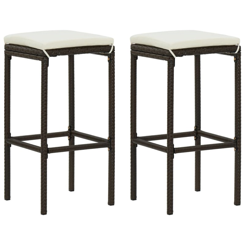 vidaXL Taburetes de cocina con cojines 2 uds ratán sintético marrón vidaXL Taburetes de cocina con cojines 2 uds ratán sintético marrón