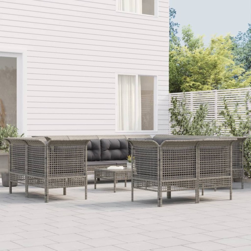 vidaXL Set de muebles de jardín 11 pzas y cojines ratán sintético gris vidaXL Set de muebles de jardín 11 pzas y cojines ratán sintético gris