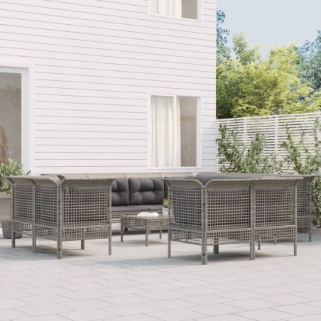vidaXL Set de muebles de jardín 11 pzas y cojines ratán sintético gris