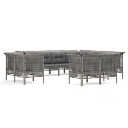 vidaXL Set de muebles de jardín 11 pzas y cojines ratán sintético gris