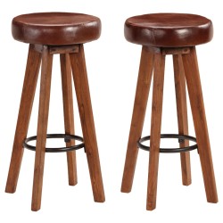 vidaXL Taburetes de cocina 2 uds madera maciza acacia cuero auténtico