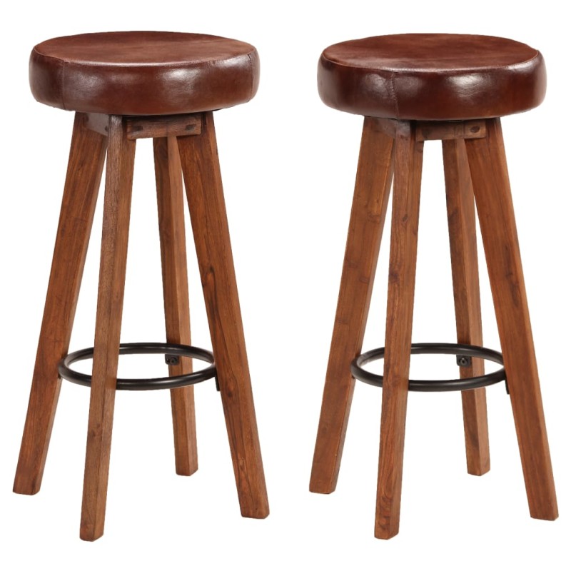 vidaXL Taburetes de cocina 2 uds madera maciza acacia cuero auténtico vidaXL Taburetes de cocina 2 uds madera maciza acacia cuero auténtico