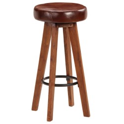 vidaXL Taburetes de cocina 2 uds madera maciza acacia cuero auténtico