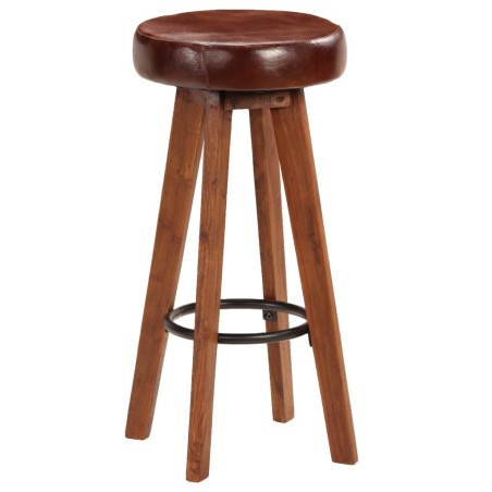 vidaXL Taburetes de cocina 2 uds madera maciza acacia cuero auténtico