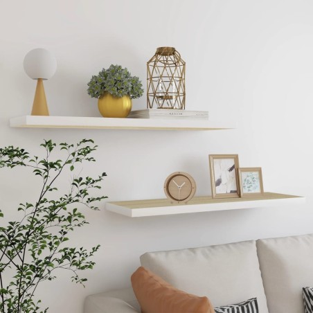 vidaXL Estante flotante pared 2 uds blanco y roble MDF 90x23,5x3,8 cm