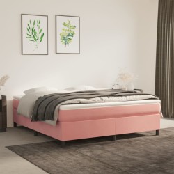 vidaXL Cama box spring con colchón terciopelo rosa 160x200 cm