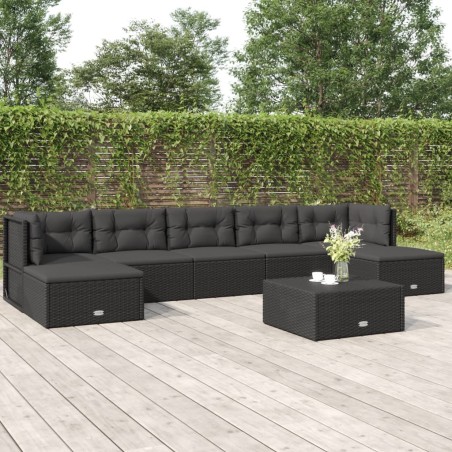 vidaXL Set de muebles de jardín y cojines 7 pzas ratán sintético negro