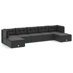 vidaXL Set de muebles de jardín y cojines 7 pzas ratán sintético negro