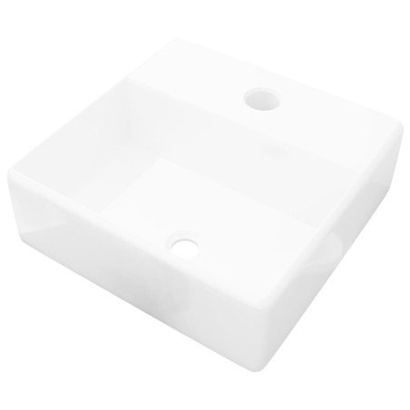 vidaXL Lavabo de cerámica cuadrado orificio de grifo y desagüe blanco 