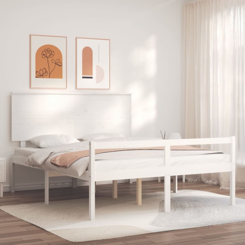 vidaXL Cama matrimonio personas mayores cabecero madera maciza blanco vidaXL Cama matrimonio personas mayores cabecero madera maciza blanco