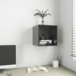 vidaXL Armario de pared madera contrachapada gris brillo 37x37x37 cm