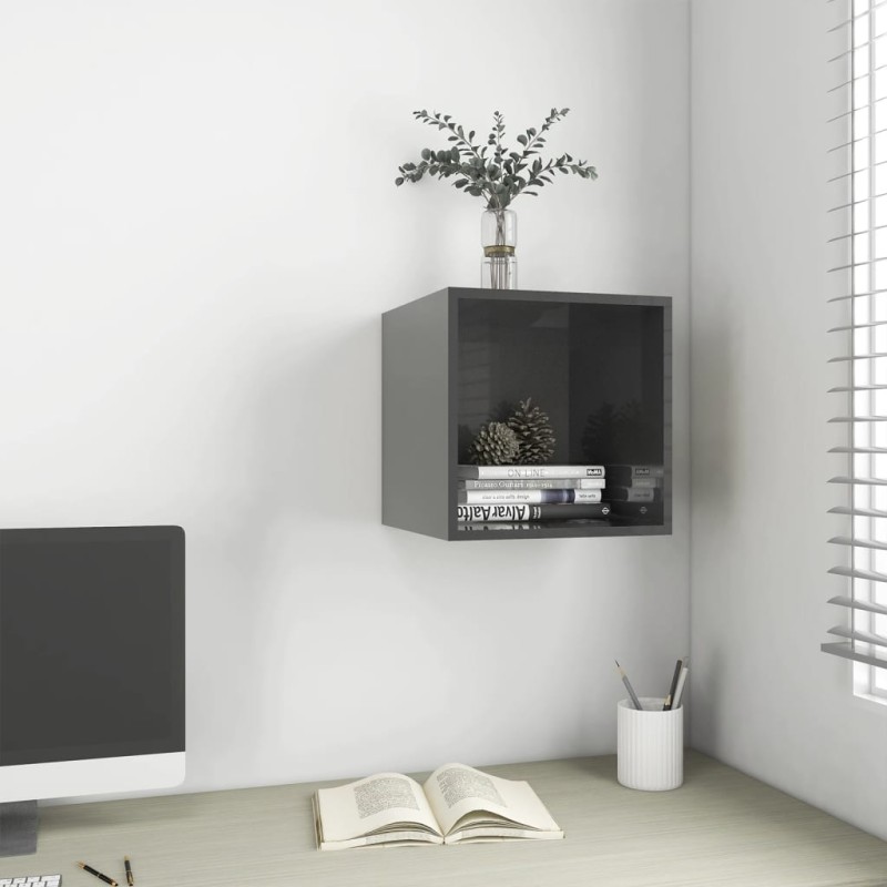 vidaXL Armario de pared madera contrachapada gris brillo 37x37x37 cm vidaXL Armario de pared madera contrachapada gris brillo 37x37x37 cm