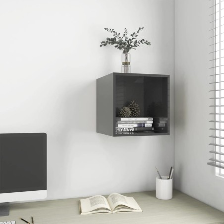 vidaXL Armario de pared madera contrachapada gris brillo 37x37x37 cm