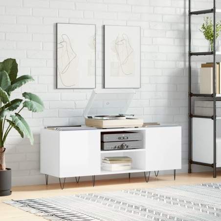 vidaXL Mueble discos madera contrachapada blanco brillo 121x38x48 cm