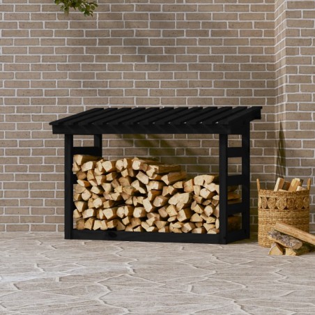 vidaXL Leñero de madera maciza de pino negro 108x64,5x78 cm