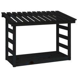 vidaXL Leñero de madera maciza de pino negro 108x64,5x78 cm