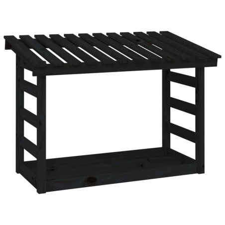 vidaXL Leñero de madera maciza de pino negro 108x64,5x78 cm