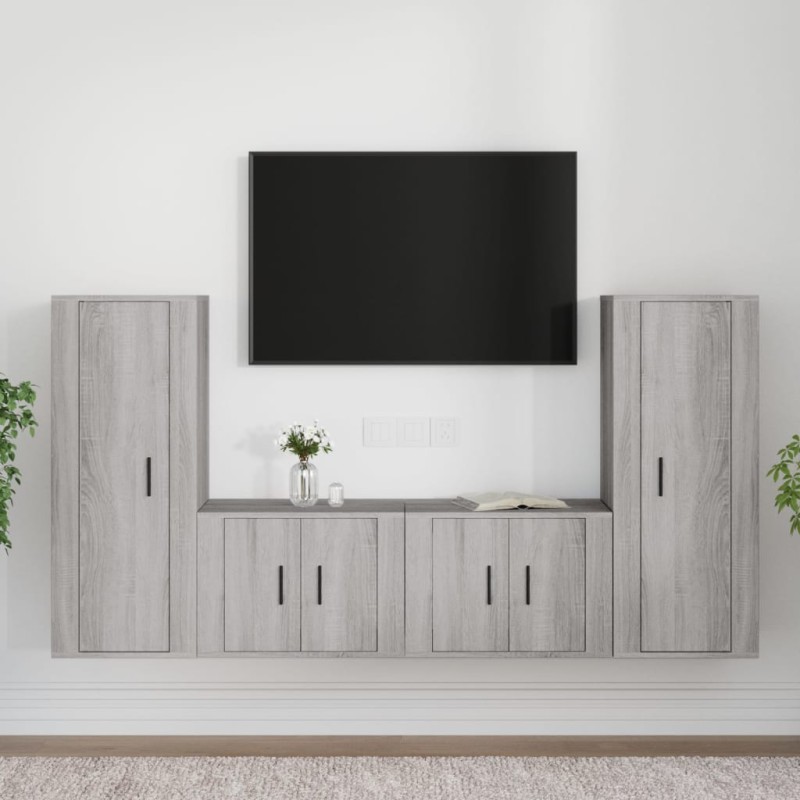 vidaXL Set de muebles para TV 4 pzas madera contrachapada gris Sonoma