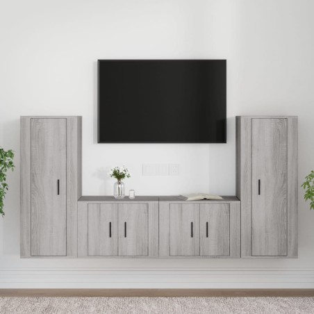 vidaXL Set de muebles para TV 4 pzas madera contrachapada gris Sonoma