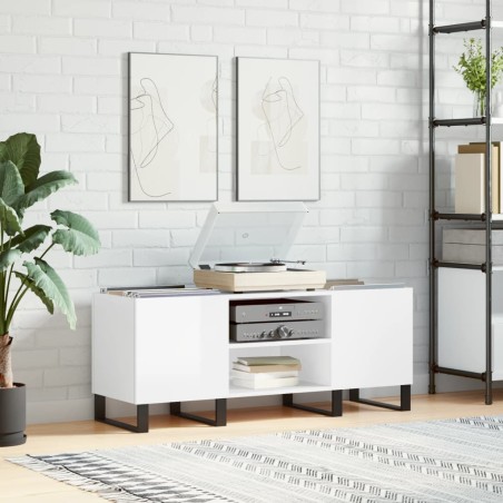 vidaXL Mueble discos madera contrachapada blanco brillo 121x38x48 cm