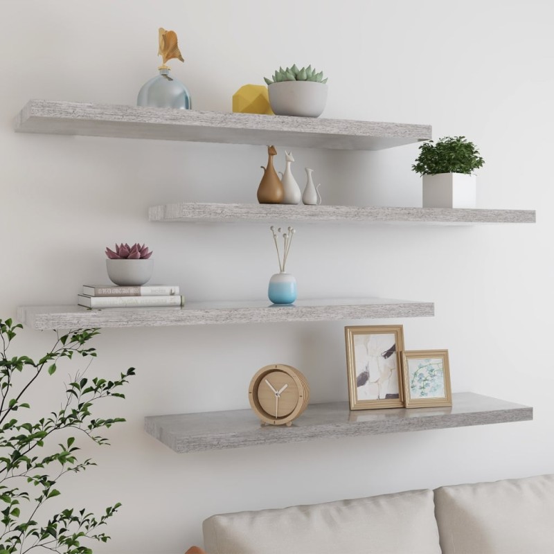 vidaXL Estantes flotantes pared 4 uds gris hormigón MDF 90x23,5x3,8 cm vidaXL Estantes flotantes pared 4 uds gris hormigón MDF 90x23,5x3,8 cm