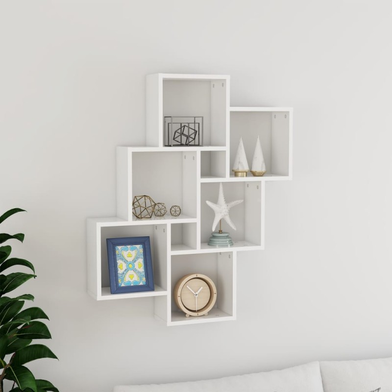 vidaXL Estante cubo de pared contrachapado blanco brillante 78x15x93cm vidaXL Estante cubo de pared contrachapado blanco brillante 78x15x93cm