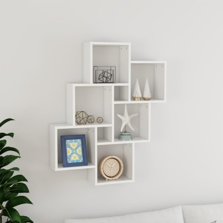 vidaXL Estante cubo de pared contrachapado blanco brillante 78x15x93cm
