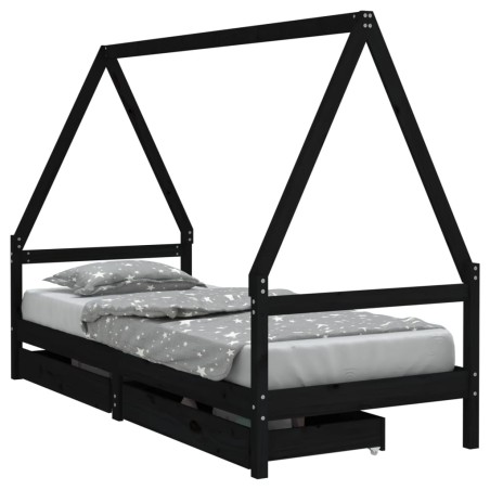 vidaXL Estructura de cama niños con cajones madera pino negro 80x200cm