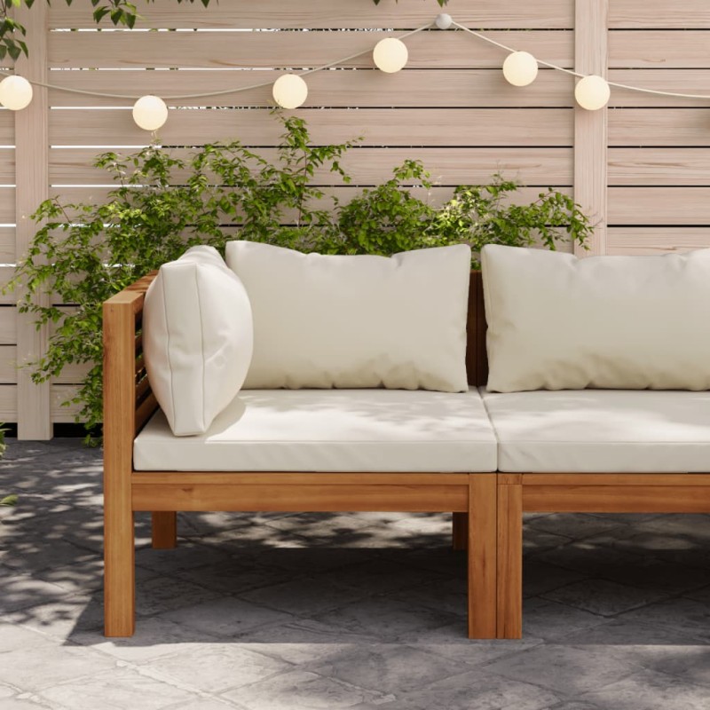 vidaXL Sofá esquinero seccional cojín blanco crema madera de acacia vidaXL Sofá esquinero seccional cojín blanco crema madera de acacia