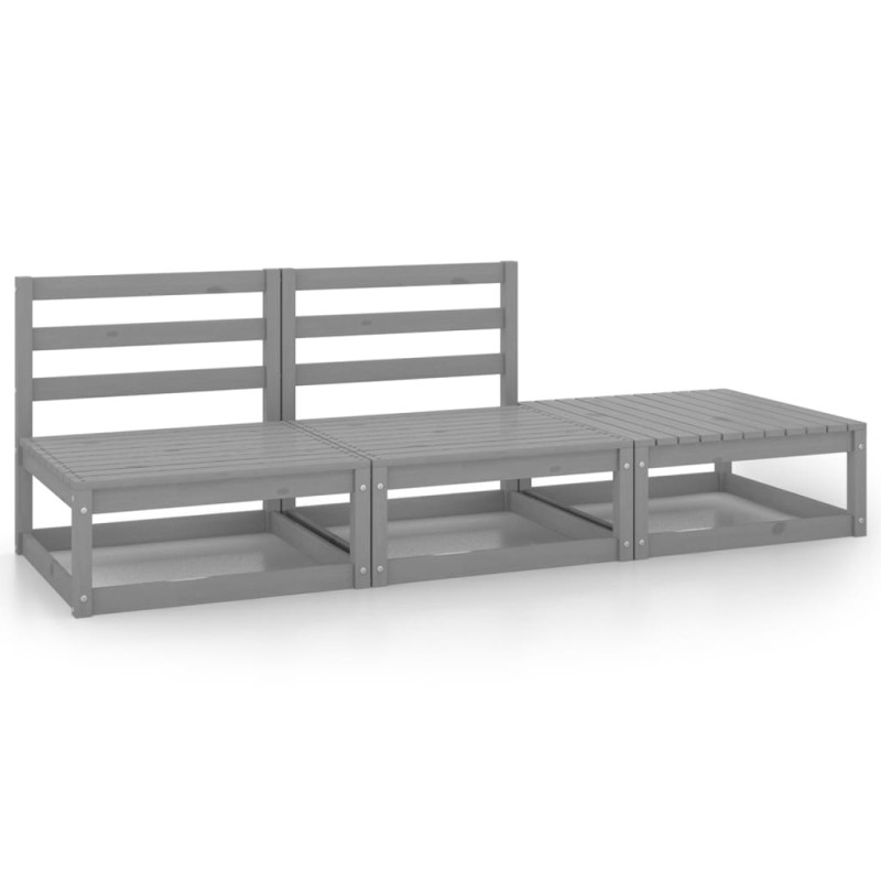 vidaXL Muebles de jardín 3 piezas gris madera maciza de pino