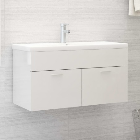 vidaXL Mueble con lavabo madera de ingeniería blanco brillante