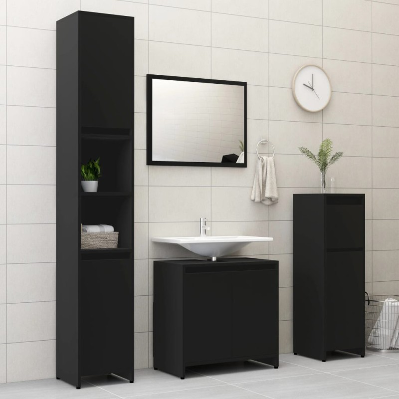 vidaXL Juego de muebles de baño 4 pzas madera de ingeniería negro vidaXL Juego de muebles de baño 4 pzas madera de ingeniería negro