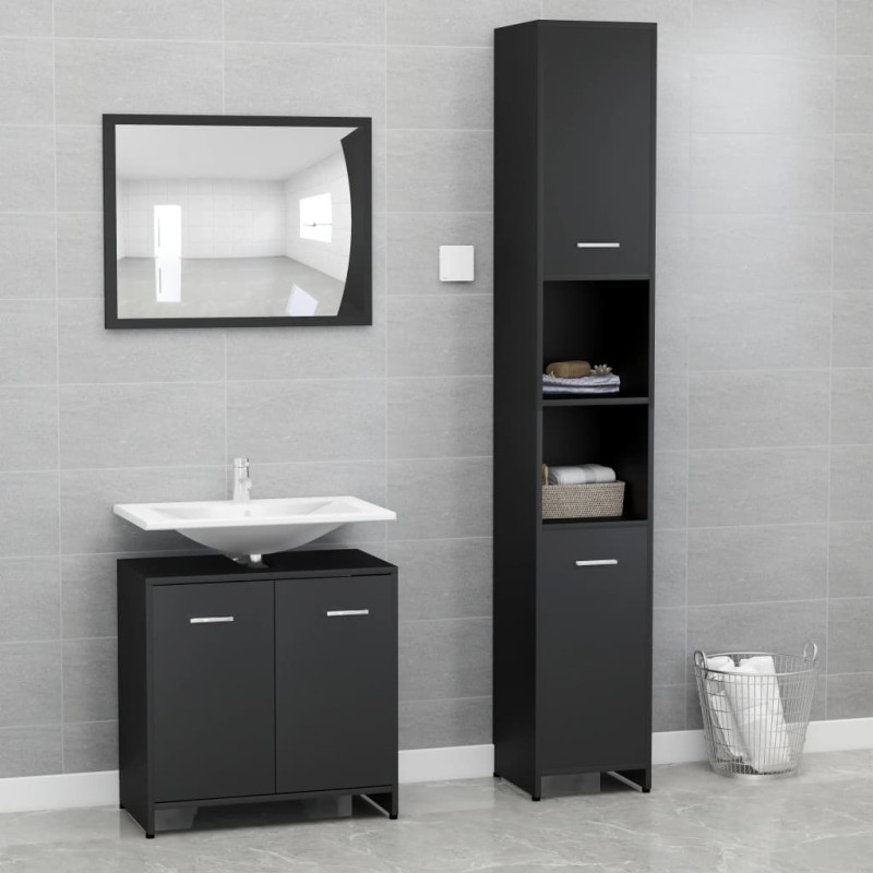 vidaXL Juego muebles de baño 3 pzas madera de ingeniería negro vidaXL Juego muebles de baño 3 pzas madera de ingeniería negro